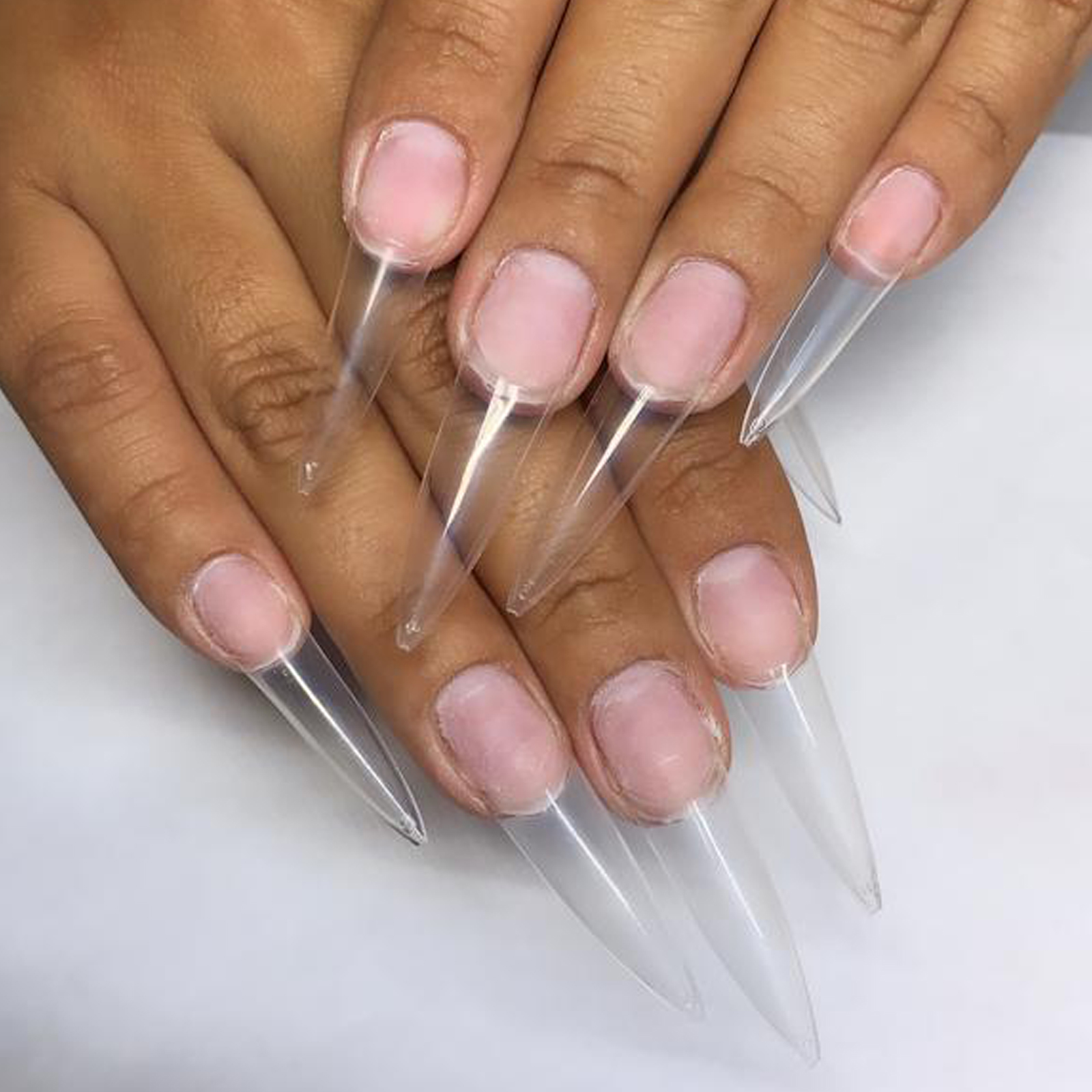 Ibett Nails - 500 Professional Nail Tips Clear Long Stiletto 10 sizes on box